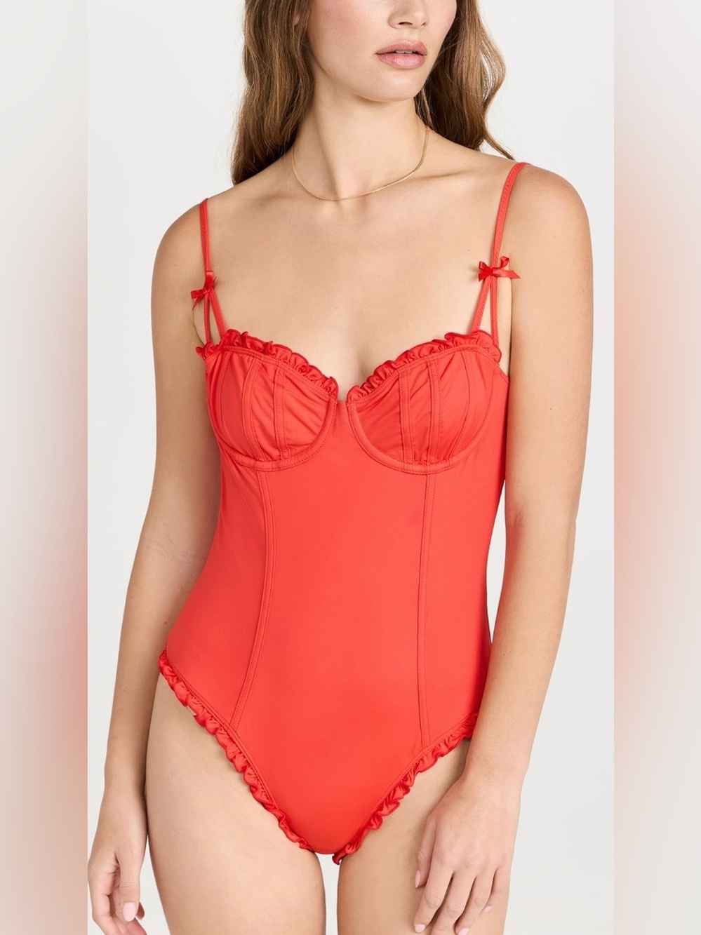 NWT STAUD Swim Gossamer Red One Piece Swimsuit Red Ruffles Size Medium $225